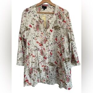 Jones New York linen blend floral boho babydoll peplum tunic plus size 2X NEW